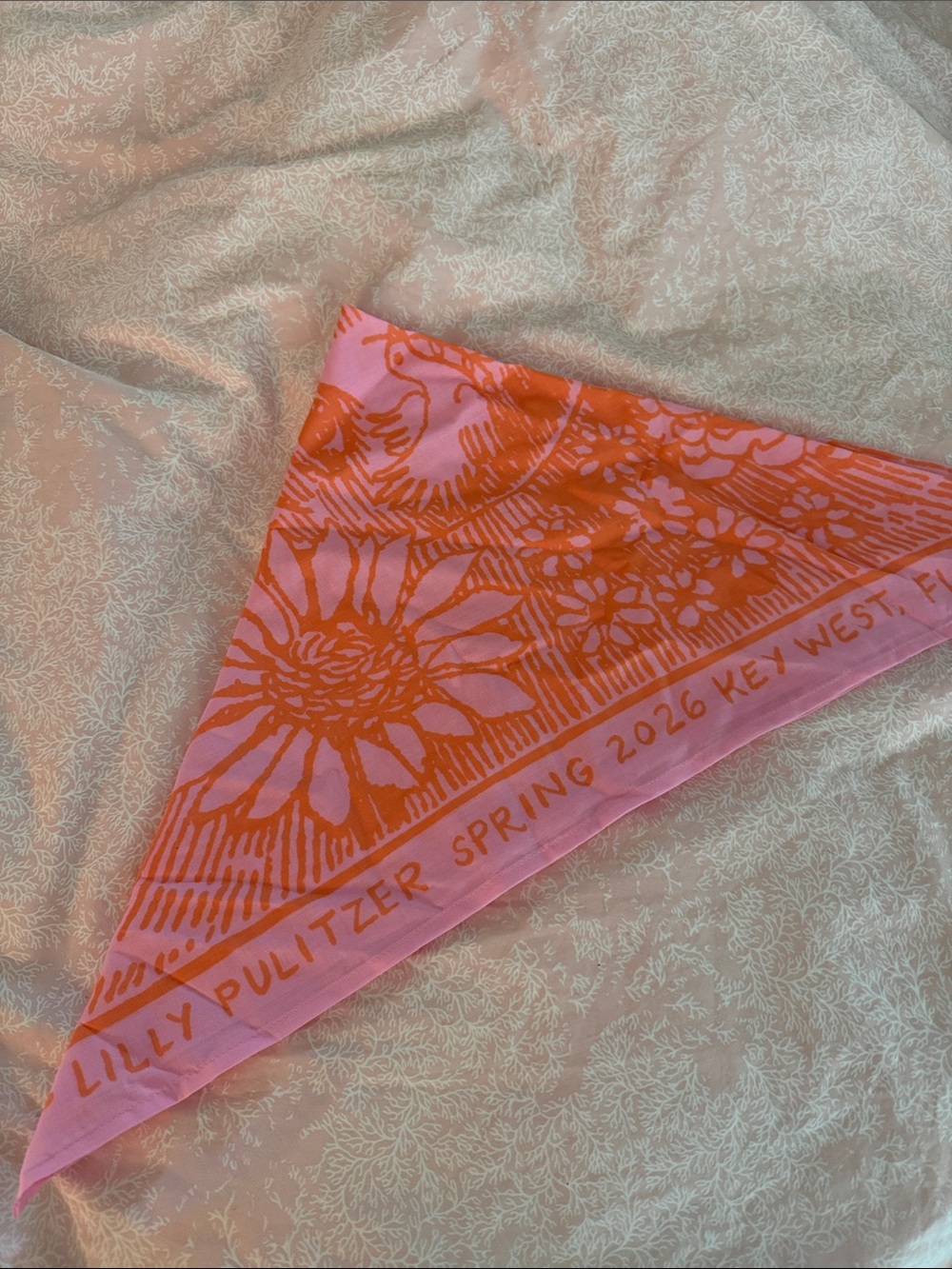 Lilly Pulitzer Pink and Orange Floral Triangle Scarf/Bandana